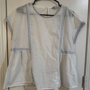 Madewell Ivory Blouse with Indigo Stitching